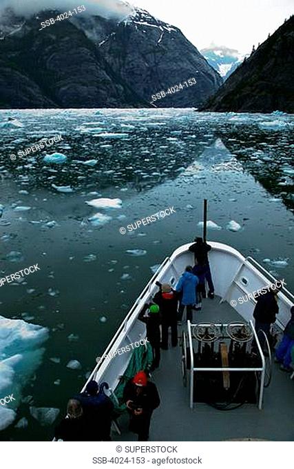 Tourists on a ship, LeConte Glacier, Inside Passage, Alaska, USA
