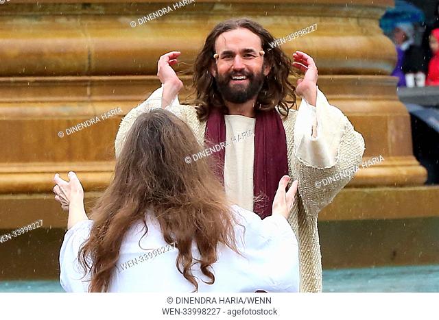 The members of Wintershall Estate re-enact the Passion of Jesus Christ in Trafalgar Square to mark Good Friday. The performance depicts the last hours in the...