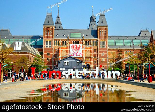 Rijksmuseum with big letters in Amsterdam, Holland (Netherlands)