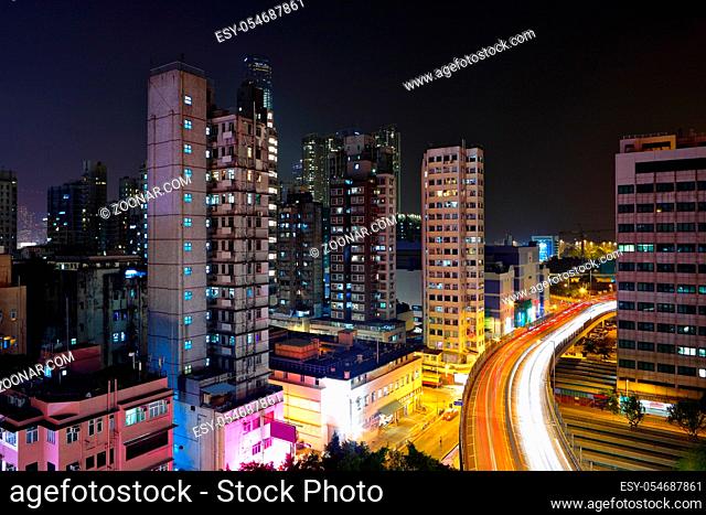 traffic by night in Hong Kong
