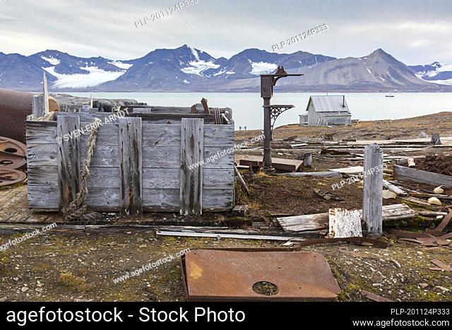 Abandoned marble quarry at Camp Mansfield / Ny London near Ny-Alesund, Blomstrandhalvøya, Kongsfjorden, Svalbard / Spitsbergen, Norway