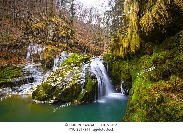 Small waterfall on Zeleni vir in Croatia long exposure