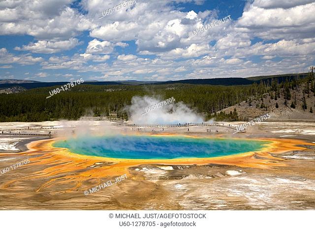 Grand Prismatic Spring shows its true colors at Yellowstone National Park, Wyoming
