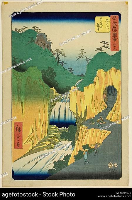 Sakanoshita: Kannon in the Cave (Sakanoshita, Gankutsu no Kannon), no. 49 from the series ""Famous Sights of the Fifty-three Stations (Gojusan tsugi meisho zue)
