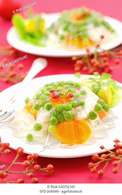 Fish, peas and carrots in aspic Christmas
