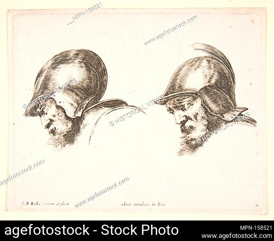 Plate 10: two heads of old soldiers wearing helmets, both facing left and looking downwards, from 'The principles of design' (I principii del disegno)
