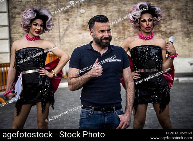 Alessandro Zan deputy of Democratic party (C) with the duo Karma B during the demonstration of the LGBTQ+ community in support of the DDL Zan (Zan bill) against...