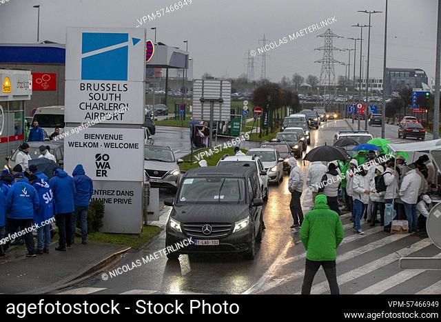 Illustration picture shows a strike of the police personnel at Brussels South Charleroi Airport, in Charleroi, on Friday 23 December 2022