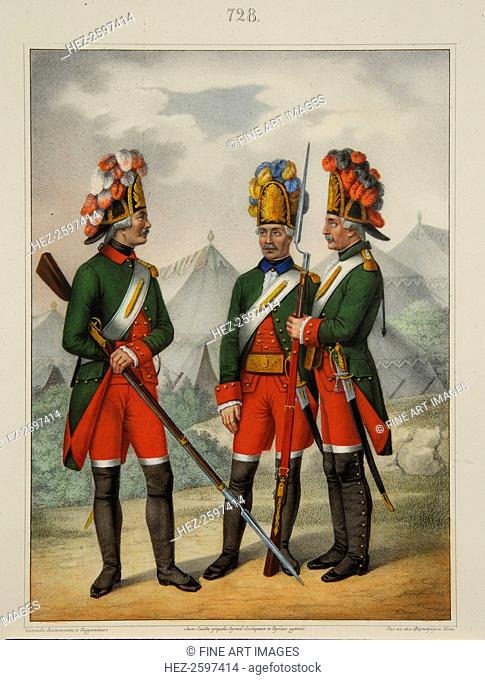 Grenadiers of the Preobrazhensky, Semenovsky and Izmailovsky Regiment in 1763-1775, Early 1840s. Found in the collection of the A