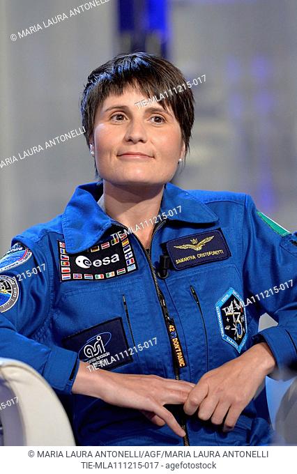 Italian astronaut Samantha Cristoforetti during the interview at the tv programme Porta a porta, Rome, ITALY-11-12-2015