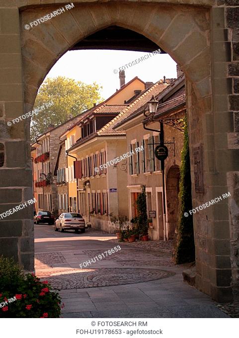 Switzerland, Europe, Vaud, St. Prex, La Cote, village, gate