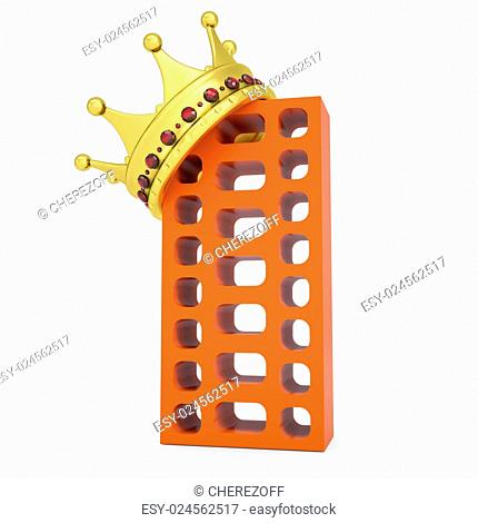 Crown on the brick building. Isolated render on a white background