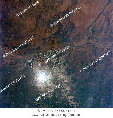 Upper Nile River Province in the western central area of Sudan as seen from the Gemini-6 spacecraft. White portion of picture is the large swamp area in the...
