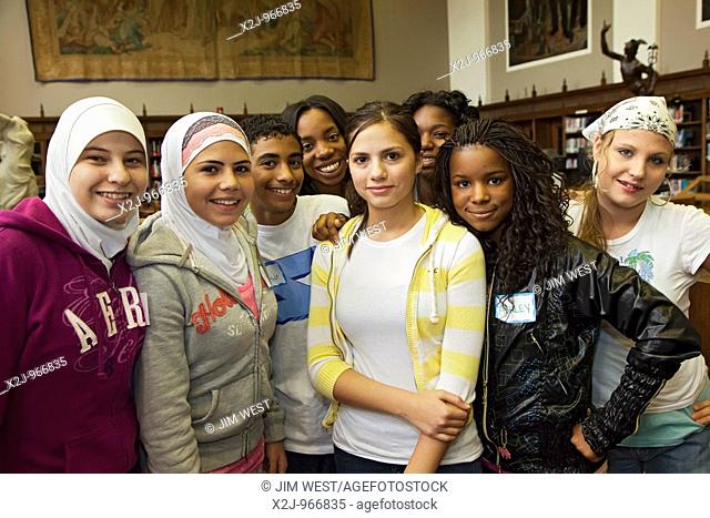 Dearborn, Michigan - Students from diverse backgrounds get to know each other at lunch hour on Mix It Up Day at Fordson High School  Mix It Up Day is a national...