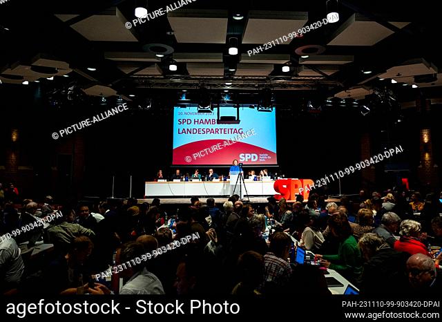 10 November 2023, Hamburg: Laura Frick, top candidate of the Hamburg SPD for the 2024 European elections, speaks during the state party conference after her...