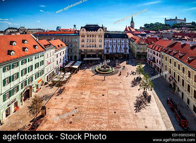 City of Bratislava Old Town Main Market Square (Hlavne namestie) in Slovakia, Europe