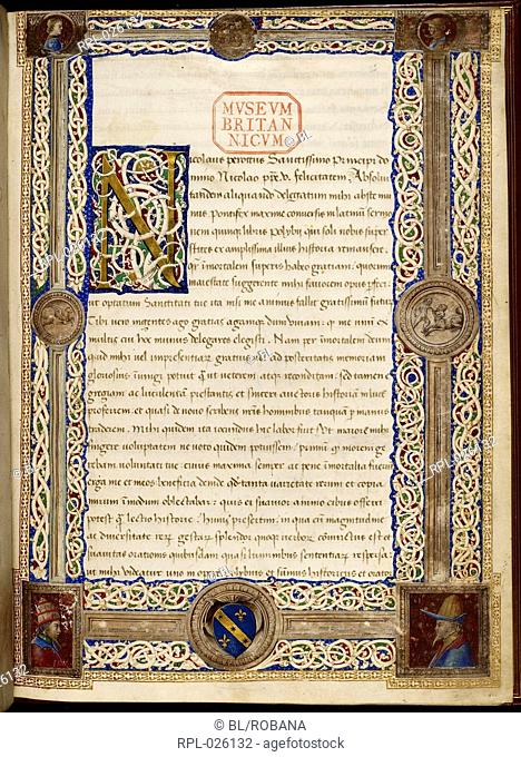 Dedication of Nicholas Perrotto, Whole folio Dedication, by Nicholas Perrotto to Pope Nicholas V, of his translation of the 'Histories' of Polybius