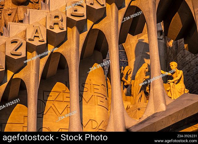 Detail of the Sagrada Familia in Barcelona, Spain, Europe