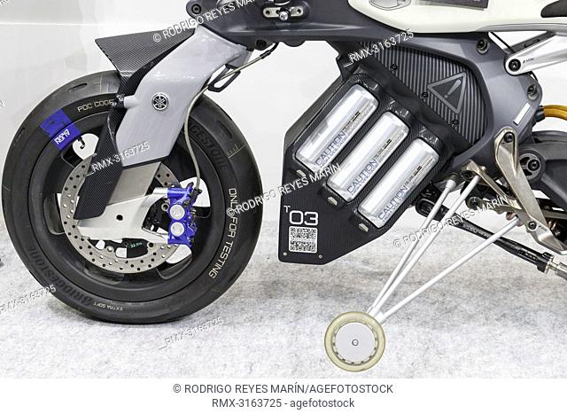 October 21, 2018, Tokyo, Japan - An autonomous motorcycle MOTOROiD developed by Yamaha Motor on display during the World Robot Summit 2018 at Tokyo Big Sight in...