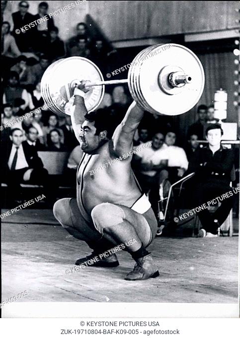 Aug. 04, 1971 - Vasily Alexeev of Moscow sets weight lifting record 180 kgs (Credit Image: © Keystone Press Agency/Keystone USA via ZUMAPRESS.com)