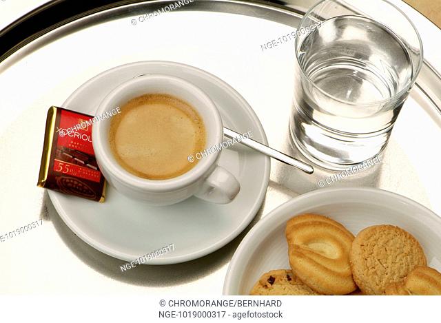 Tray with Espresso, Water and Biscuits