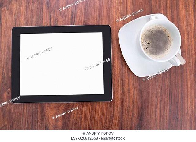 Digital Tablet Document And Coffee On Table