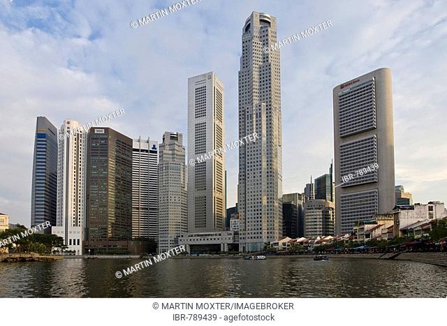 Boat Quay on the Singapore River at Marina Bay in front of the Financial District, Singapore, Southeast Asia