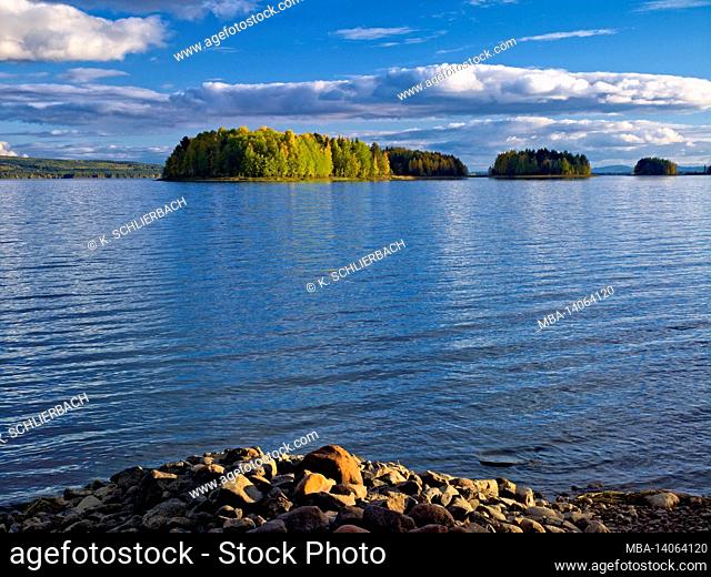 europe, sweden, dalarna province, orsa, autumn mood at lake orsa