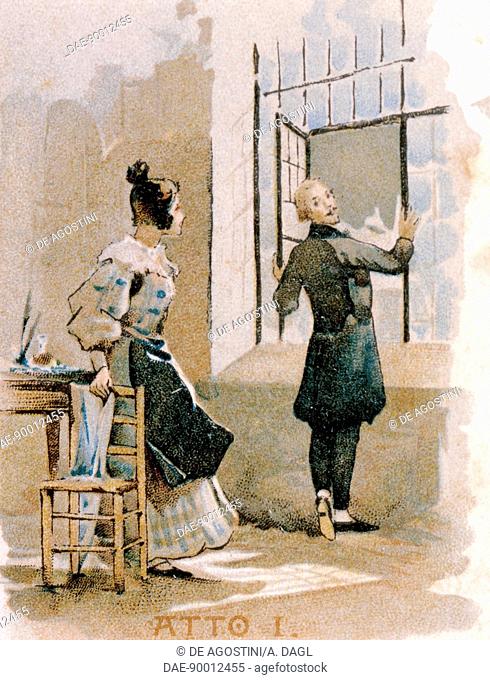 Postcard by Adolfo Hohenstein (1854-1928) created on the occasion of the premiere of the opera La Boheme, by Giacomo Puccini (1858-1924)