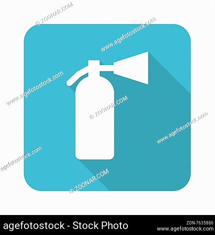 Vector square icon with image of extinguisher, isolated on white