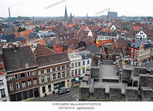 Belgium, Flanders, Ghent, Cityview from Castle of the Counts