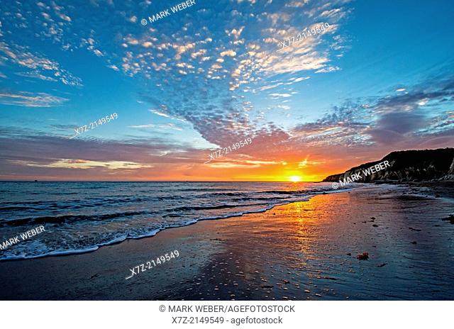Santa Barbara, Sunset over the Pacific Ocean at Arroyo Hondo Beach near the city of Goleta in southern California