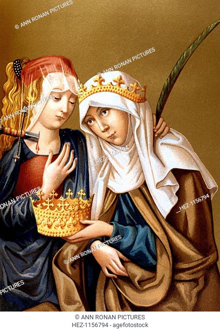 St Elizabeth of Hungary and St Lucy, 1878. Elizabeth (1207-1231) was the daughter of Andras II of Hungary. After the death in 1227 of her husband Louis IV