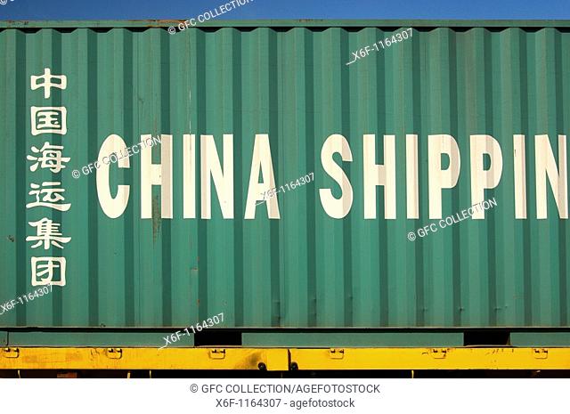 Container of the shipping company China Shipping Container Lines CSCL with writings in English and Chinese