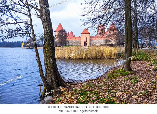 Island castle on Galve lake in Autumn, Trakai, Lithuania