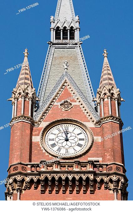 Clock tower of St Pancras railway station in London, England