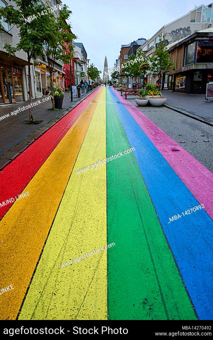 Street, colorful painted, rainbow colors, city, Reykjavik, HöfuÃ°borgarsvæÃ°iÃ°, southwest, Iceland