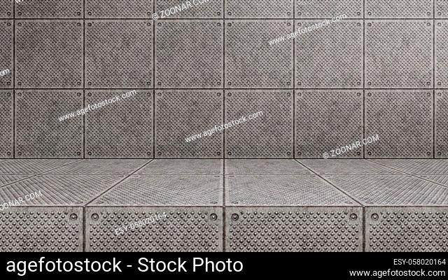 Empty modern studio table room background, product display with copy space for display of your content, 3D illustration