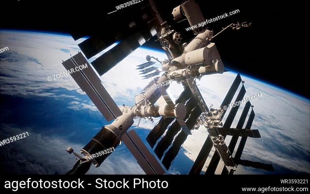 International Space Station in outer space over the planet Earth. Elements of this image furnished by NASA