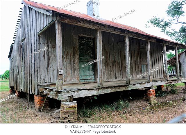 The porch of an 1860's era slave cabin at Laurel Valley, Thibodaux, Louisiana, has seen better days. USA