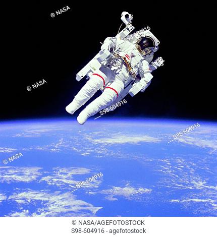 Mission Specialist Bruce McCandless II ventured further away from the confines and safety of his ship than any previous astronaut ever has