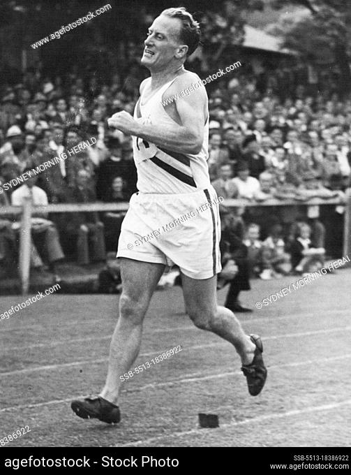 A.J. Stubbs winning 1 mile walk. February 03, 1948