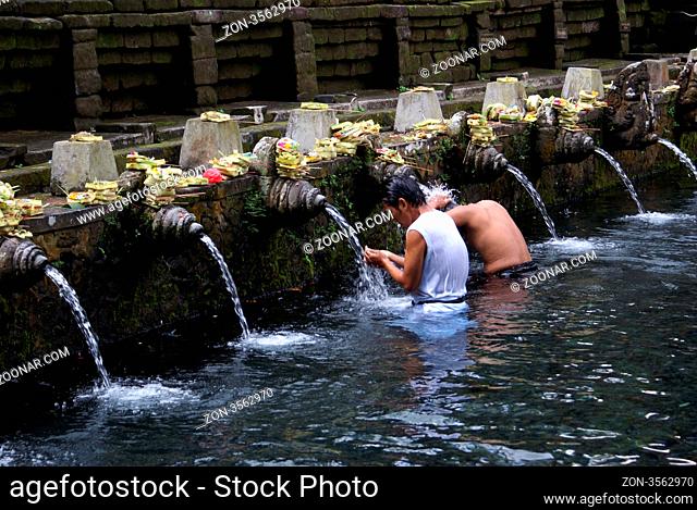 People in sacral pool, Tirta Empul, Ubud, Bali
