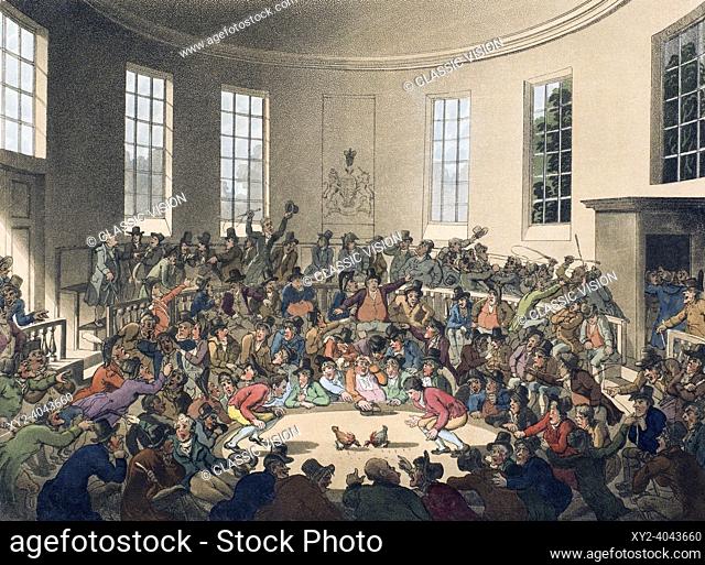 Royal Cock Pit. Circa 1808. The Royal Cock Pit stood in Dartmouth Street near Whitehall. After a work by August Pugin and Thomas Rowlandson in the Microcosm of...