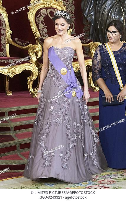 King Felipe VI of Spain, Queen Letizia of Spain, Martin Alberto Vizcarra Cornejo, President of Peru, Maribel Diaz Cabello attends a gala Dinner honouring...