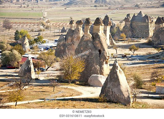 The Pasabag (Monks Valley) with Fairy Chimney rock formations in Cappadocia at sunny autumn day