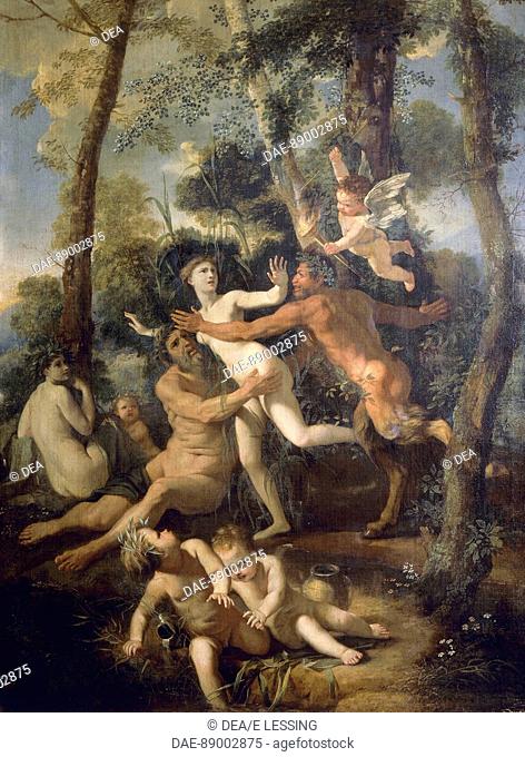 Pan and Syrinx, 1637, by Nicolas Poussin (1594-1655), oil on canvas, 106.5 cm x82.  Dresda, Gemäldegalerie Alte Meister (Old Masters Gallery, Picture Gallery)
