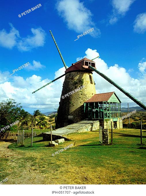 Old windmill which was used for crushing sugar cane on the east coast of Barbados