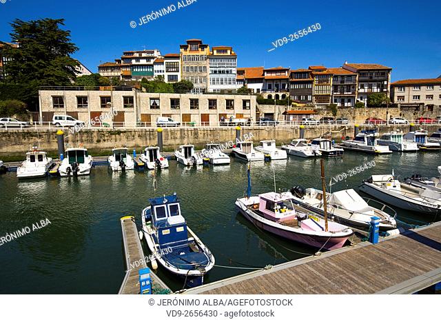 Fishing port Marina. Fishing village of Llanes, Cantabrian Sea, Asturias, Spain Europe