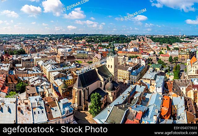 Lviv panoramic bird#39;s-eye view of from of the city centre in Ukraine
